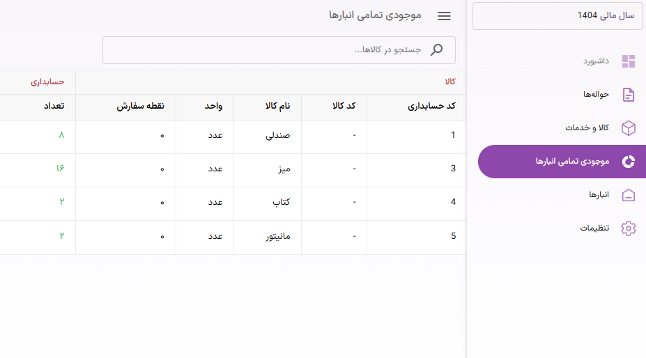ماژول انبار و کالای رادینو — مدیریت محصولات، رسید و حواله و گزارش موجودی